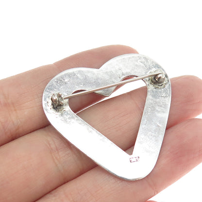 925 Sterling Silver Vintage Polka Dot Open Heart Pin Brooch