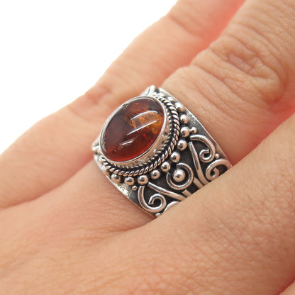 SUARTI BALI 925 Sterling Silver Vintage Real Amber Swirl Oxidized Ring Size 6.25