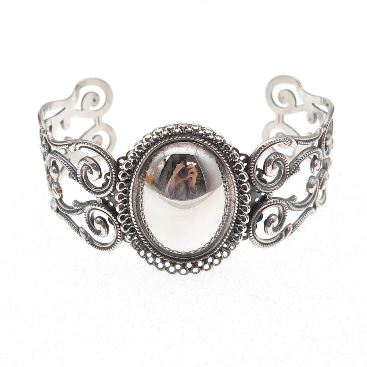 Beau 925 Sterling Silver Antique Art Deco Filigree Adjustable Bracelet 6.75"