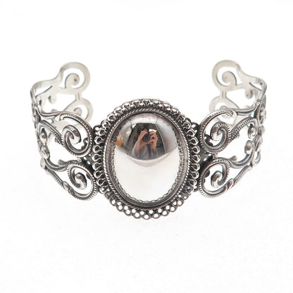 Beau 925 Sterling Silver Antique Art Deco Filigree Adjustable Bracelet 6.75"