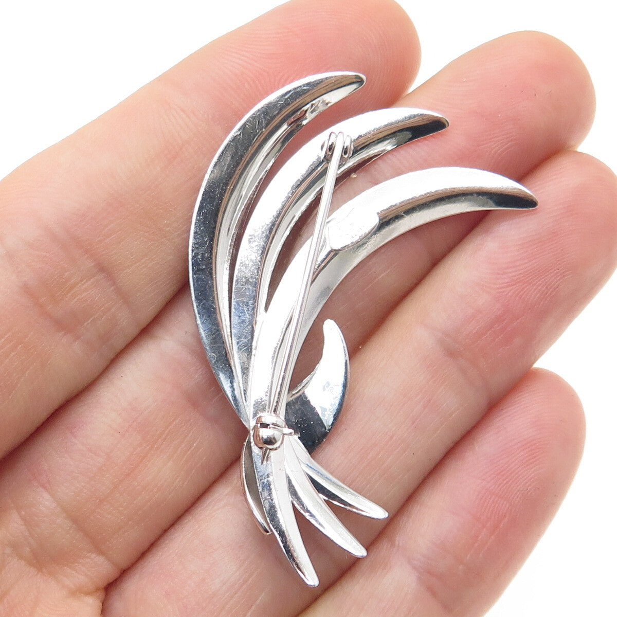 VAN DELL 925 Sterling Silver Antique Art Deco Real Pearl Leaf Pin Brooch