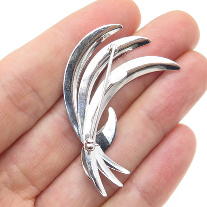 VAN DELL 925 Sterling Silver Antique Art Deco Real Pearl Leaf Pin Brooch