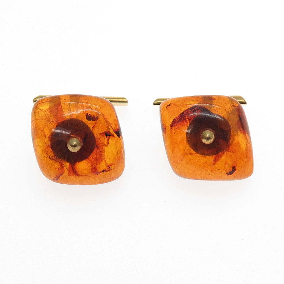 Gold Plated Vintage Real Amber Modernist Cufflinks