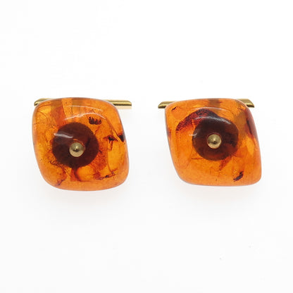 Gold Plated Vintage Real Amber Modernist Cufflinks