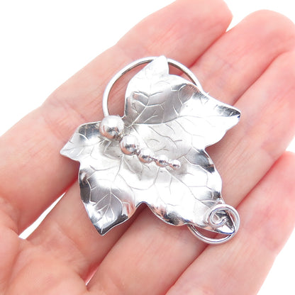 CARL ART 925 Sterling Silver Vintage Grape Leaf Modernist Pin Brooch / Pendant