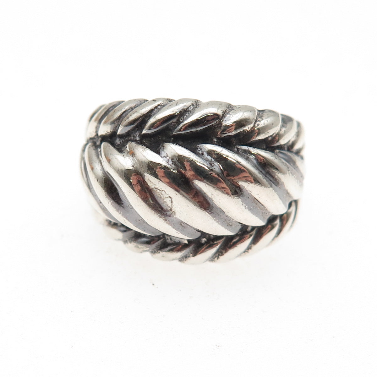 925 Sterling Silver Vintage Modernist Ribbed Oxidized Ring Size 7.25