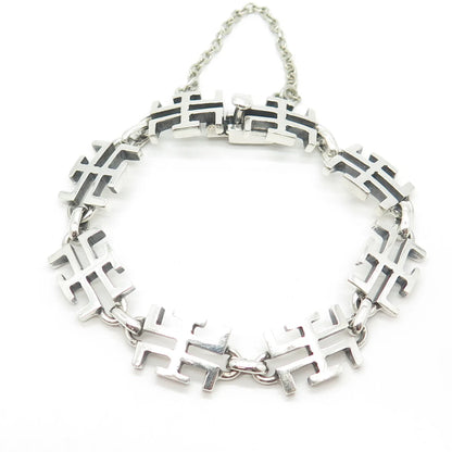 925 Sterling Silver Vintage Modernist Link Bracelet 7" / SIGNED