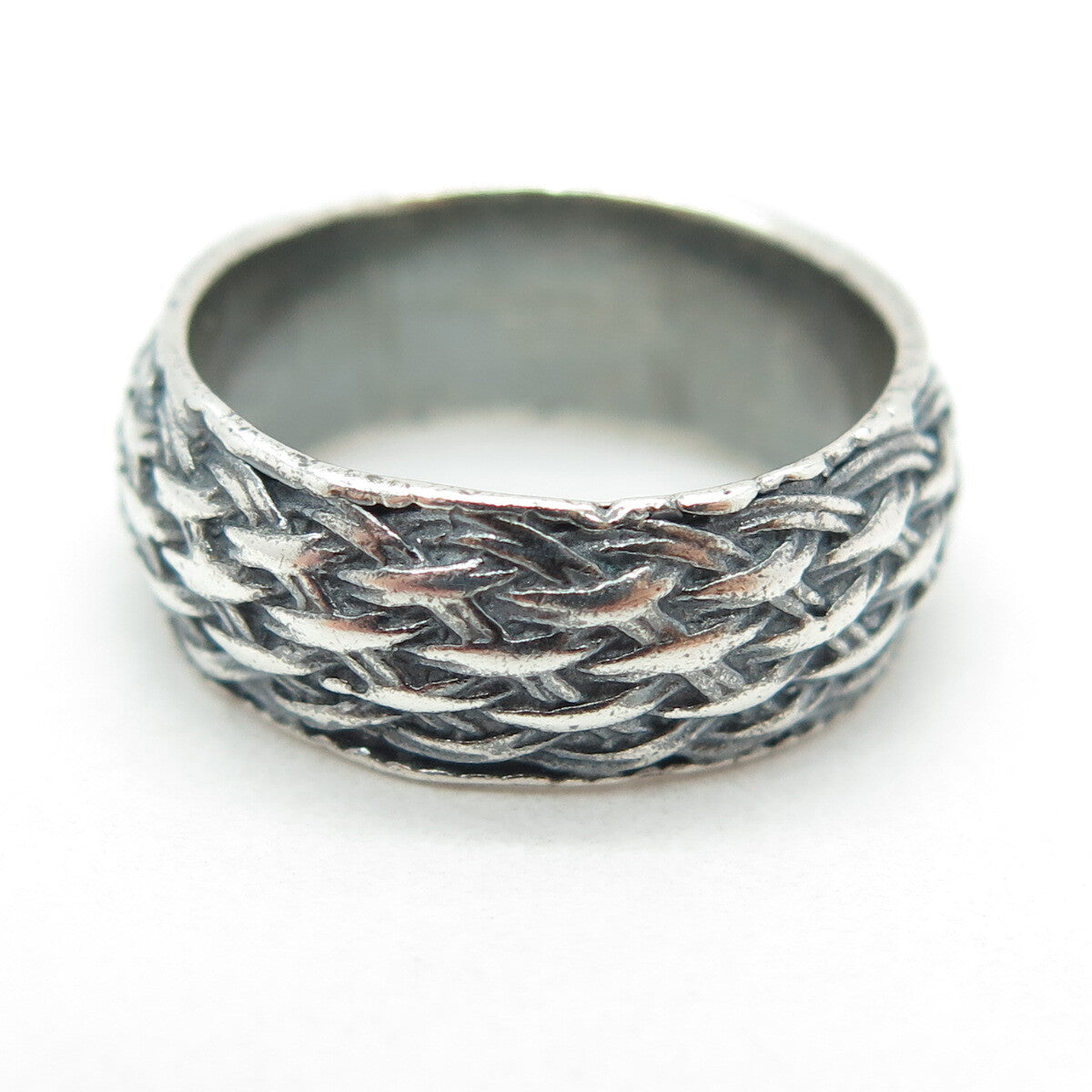 925 Sterling Silver Vintage Wicker Band Ring Size 6.25