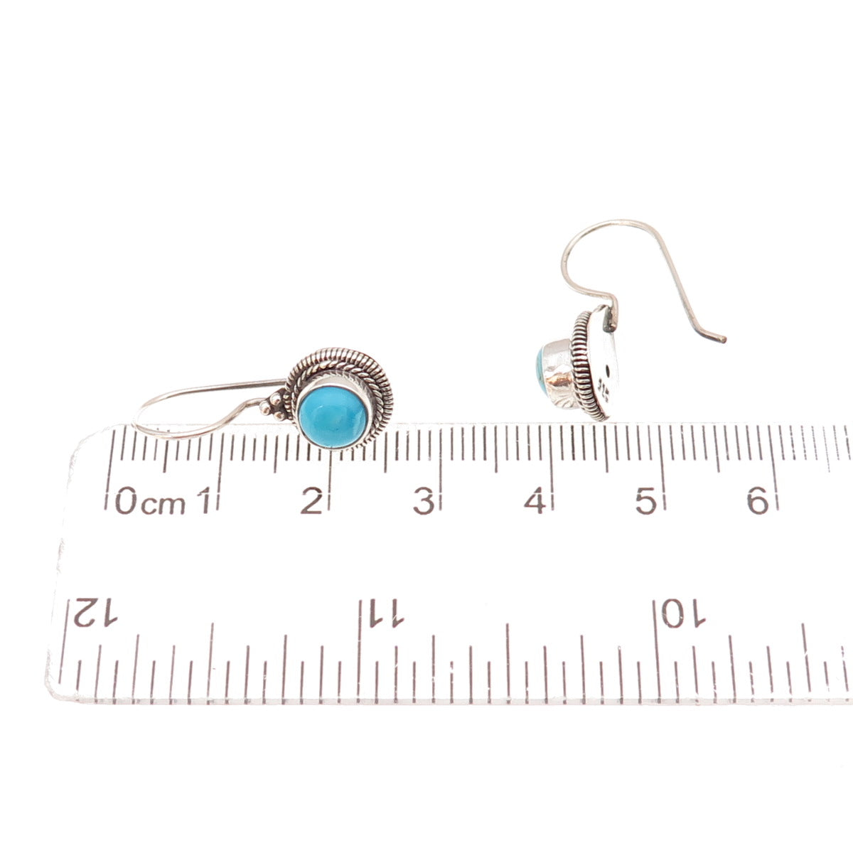 925 Sterling Silver Vintage Real Turquoise Oxidized Drop Earrings