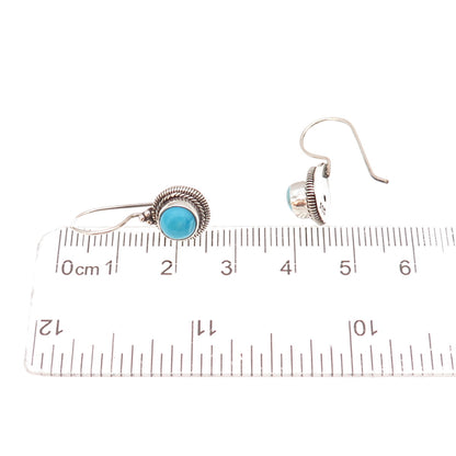 925 Sterling Silver Vintage Real Turquoise Oxidized Drop Earrings