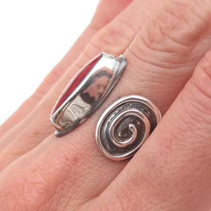 925 Sterling Silver Vintage HOB Mexico Real Red Jasper Adjustable Ring Size 7.5