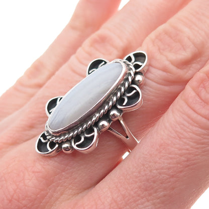 925 Sterling Silver Vintage CII Mexico Real Lace Agate Oxidized Ring Size 7