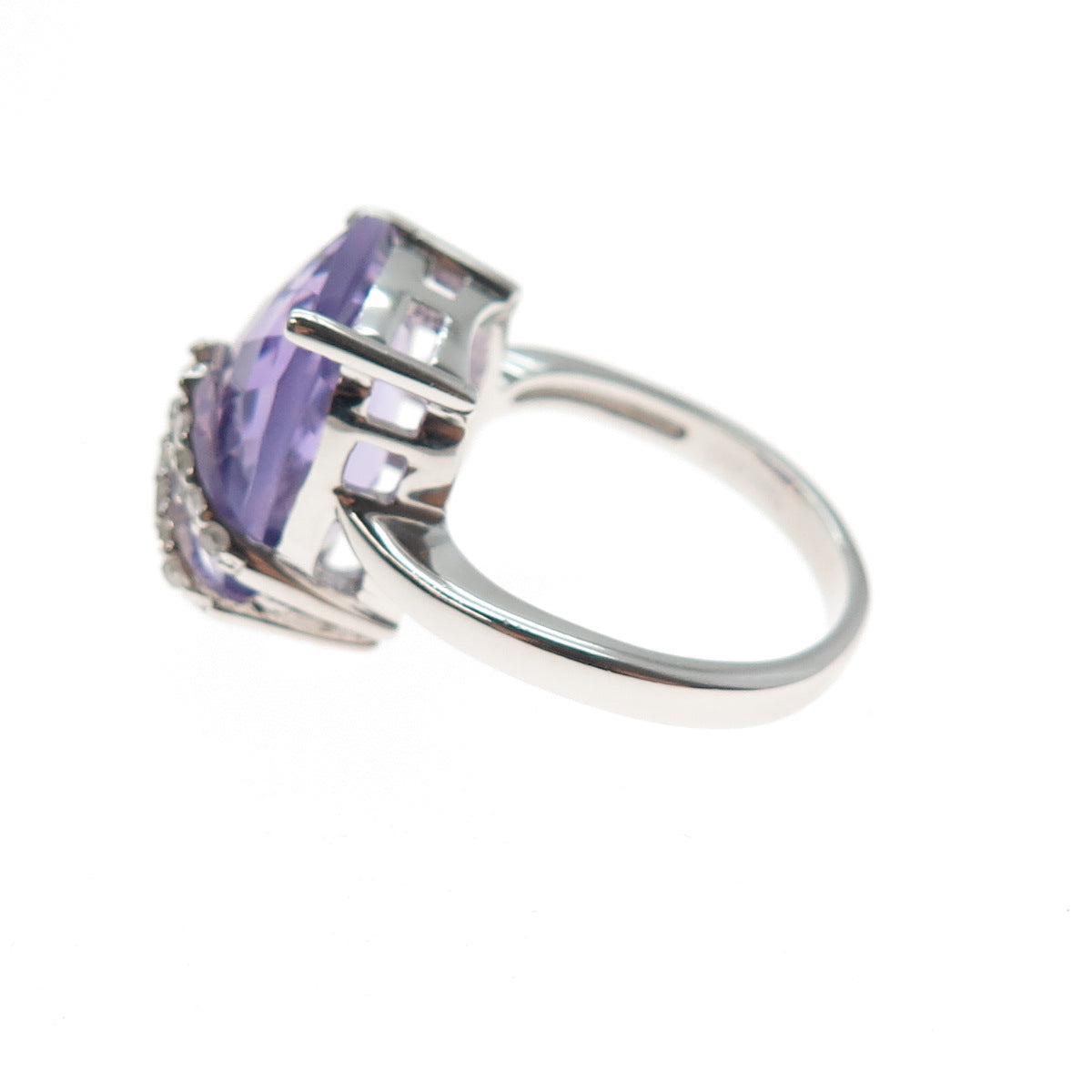 925 Sterling Silver Real Round-Cut Diamond & Amethyst Ring Size 7