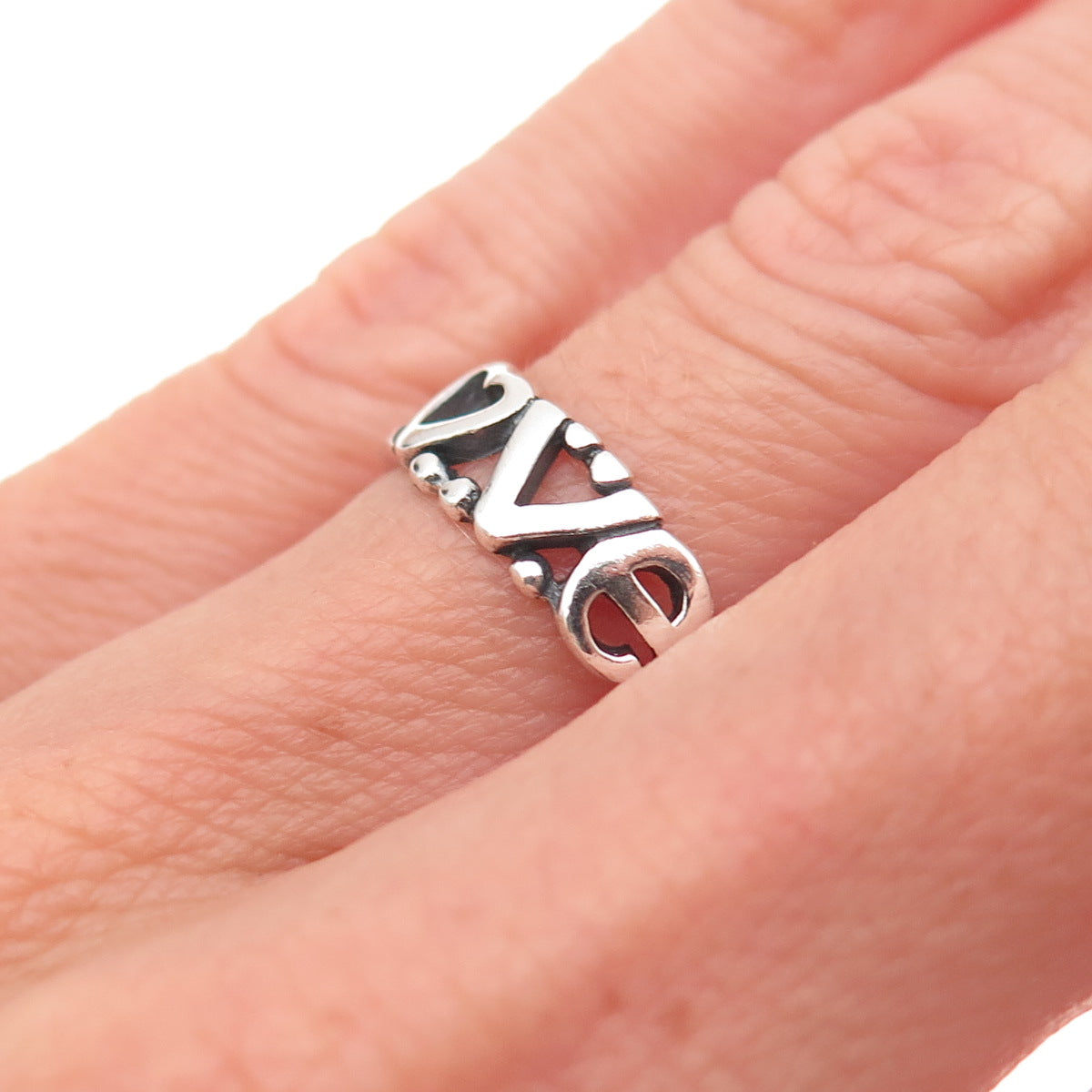 925 Sterling Silver Vintage Love Oxidized Ring Size 6