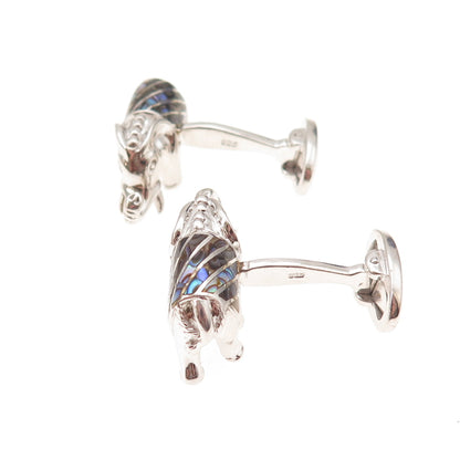 Jan Leslie 925 Sterling Silver Real Abalone Shell Elephant Cufflinks