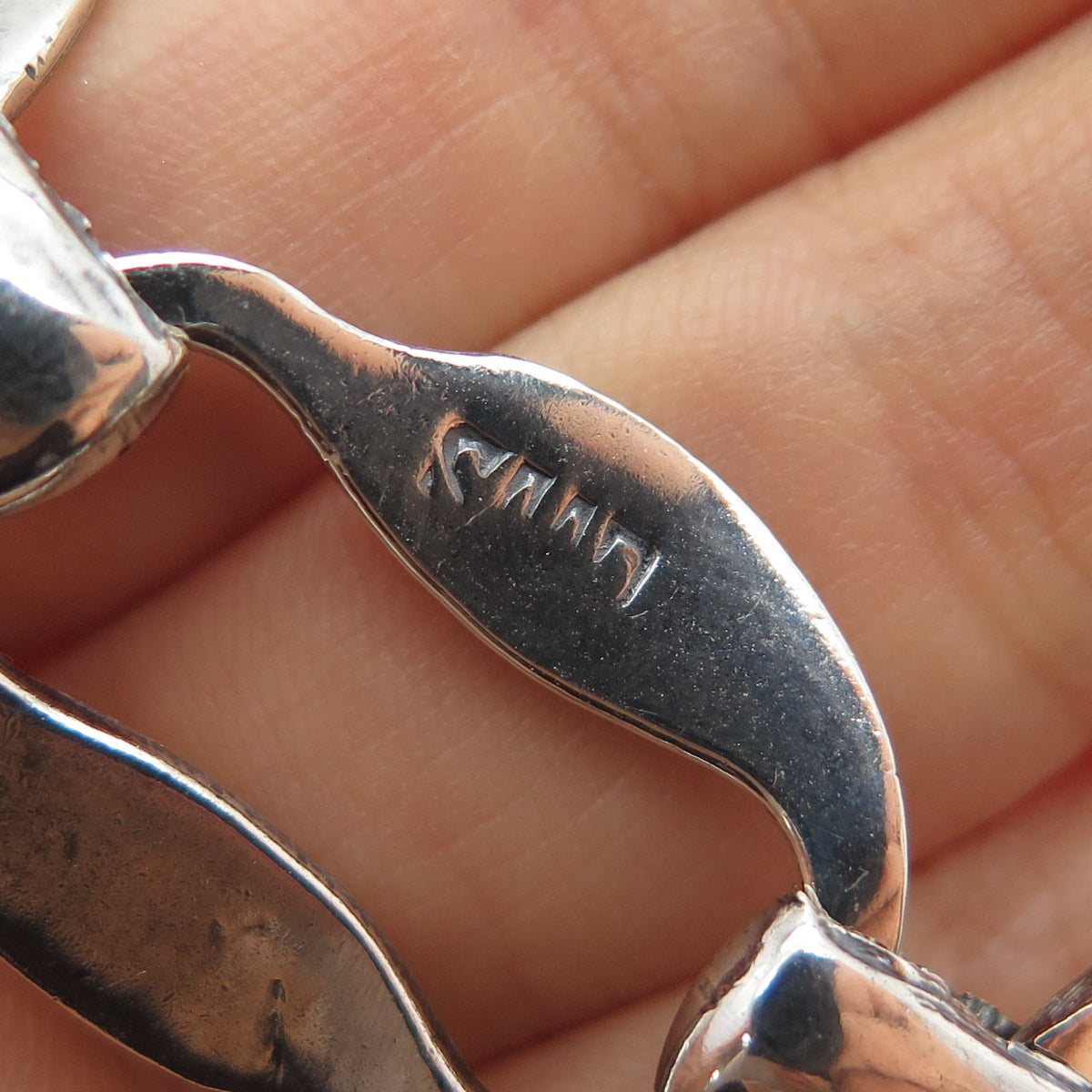 SAAD 800 Silver Vintage Egypt Modernist Oxidized Link Bracelet 7"