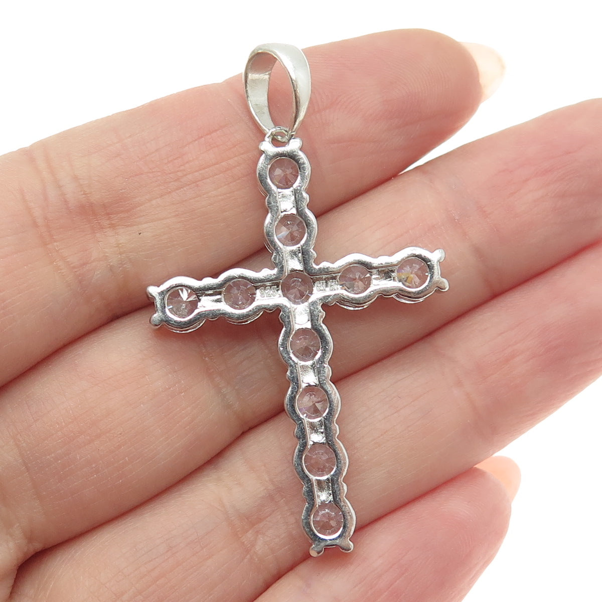 925 Sterling Silver Round-Cut Shaped C Z Cross Pendant