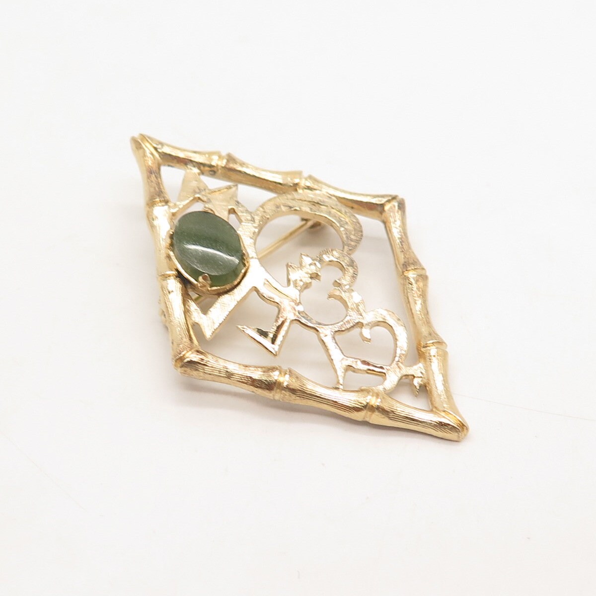 925 Sterling Silver Vintage Gold Plated Wells Real Jade Gem Ornate Pendant