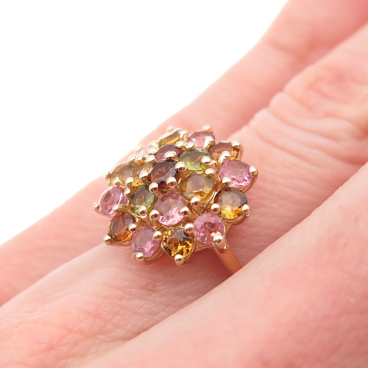 D'Joy 925 Sterling Silver Gold Plated Real Multi-Color Tourmaline Ring Size 5