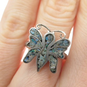 Old Pawn 925 Sterling Silver Vintage Turquoise Inlay Butterfly Ring Size 5.5