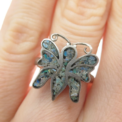 Old Pawn 925 Sterling Silver Vintage Turquoise Inlay Butterfly Ring Size 5.5