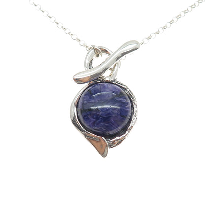 HAGIT GORALI 925 Sterling Silver Vintage Israel Charoite Rolo Chain Necklace 32"