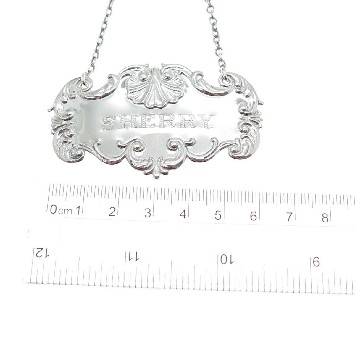 925 Sterling Silver Antique Art Deco Sherry Repousse Bottle Tag #350