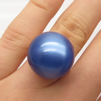925 Sterling Silver Vintage Fiber Optic Cat's Eye Gem Round Domed Ring Size 5
