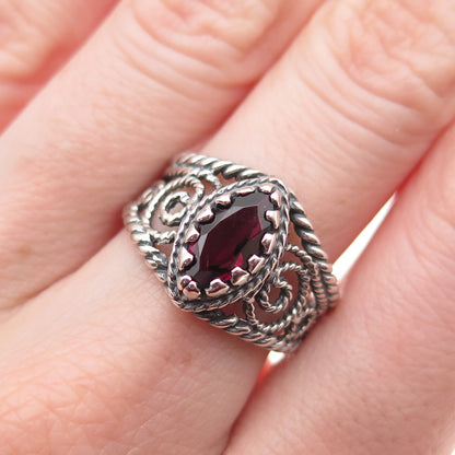 Chateau D’Argent 925 Sterling Silver Vintage Real Garnet Spiral Ring Size 8