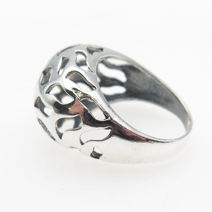 925 Sterling Silver Vintage Modernist Wavy Dome Oxidized Ring Size 9