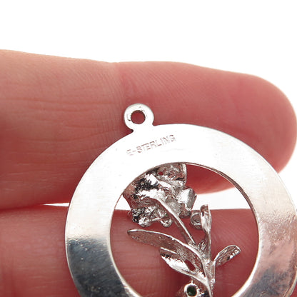 Elco 925 Sterling Silver Vintage Rhinestone I Love You Flower Charm Pendant