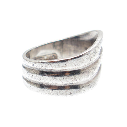 925 Sterling Silver Vintage Modernist Wavy Ring Size 5