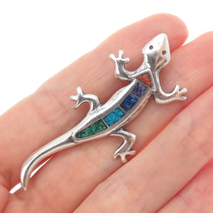 CAROLYN POLLACK Old Pawn Sterling Silver Vintage Multi-Gem Inlay Lizard Brooch