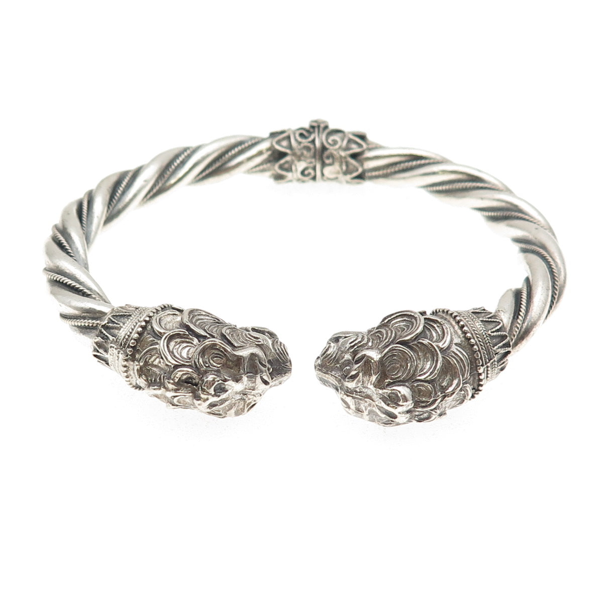 925 Sterling Silver Vintage Double Headed Lion Oxidized Bracelet 7"