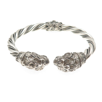 925 Sterling Silver Vintage Double Headed Lion Oxidized Bracelet 7"