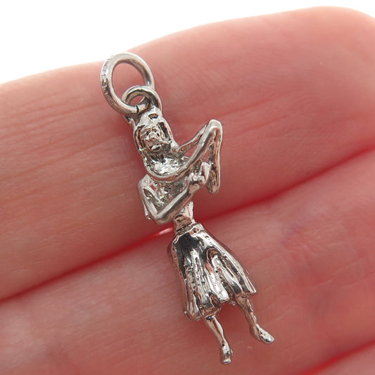 925 Sterling Silver Vintage Hula Dancer Minimalist 3D Charm Pendant
