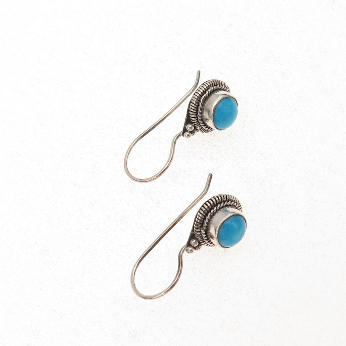 925 Sterling Silver Vintage Real Sleeping Beauty Turquoise Dangle Earrings
