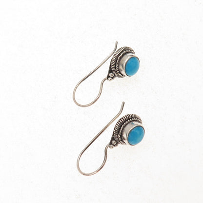925 Sterling Silver Vintage Real Sleeping Beauty Turquoise Dangle Earrings