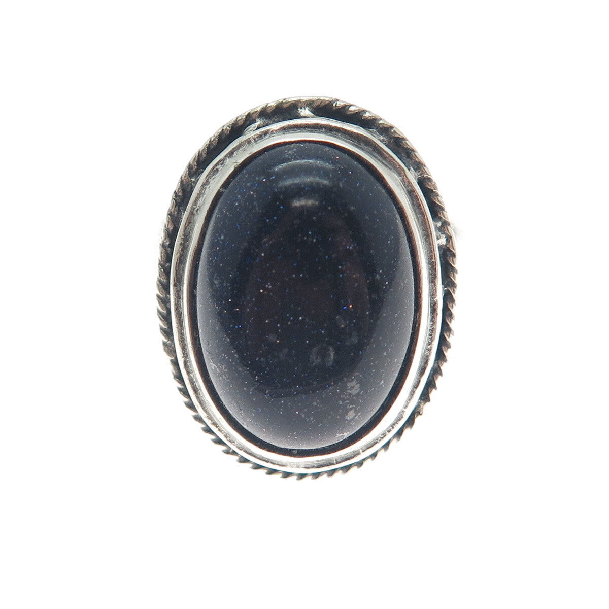 925 Sterling Silver Vintage Real Blue Sunstone Zig Zag Oxidized Ring Size 8.75