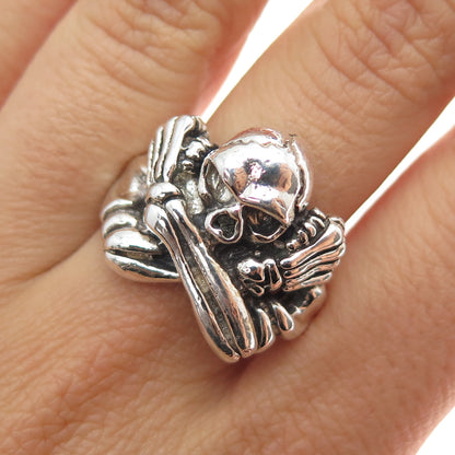 925 Sterling Silver Vintage Skeleton Adjustable Biker Ring Size 9.5