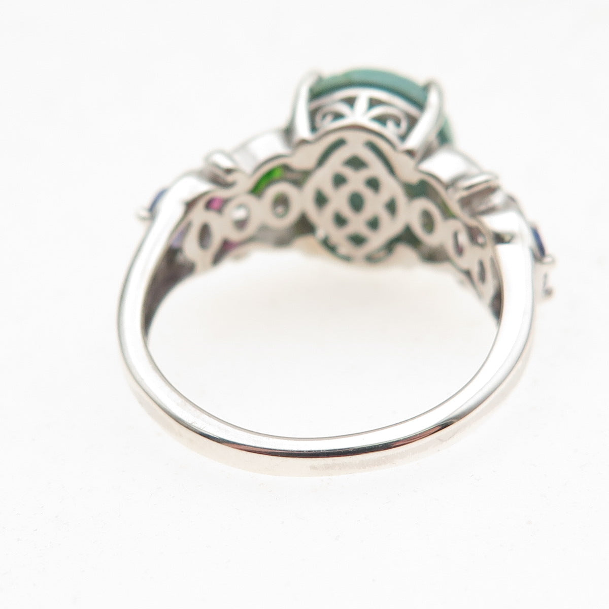 Chuck Clemency Sterling Silver Real Turquoise & Multi-Color Gem Ring Size 8.5