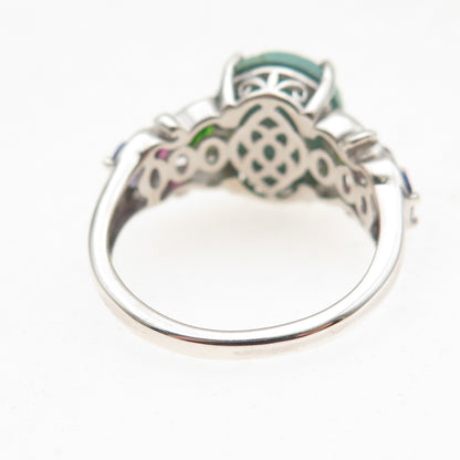 Chuck Clemency Sterling Silver Real Turquoise & Multi-Color Gem Ring Size 8.5