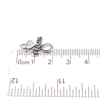 Sundancer 925 Sterling Silver Vintage I Love Tennis Oxidized Mini Charm Pendant