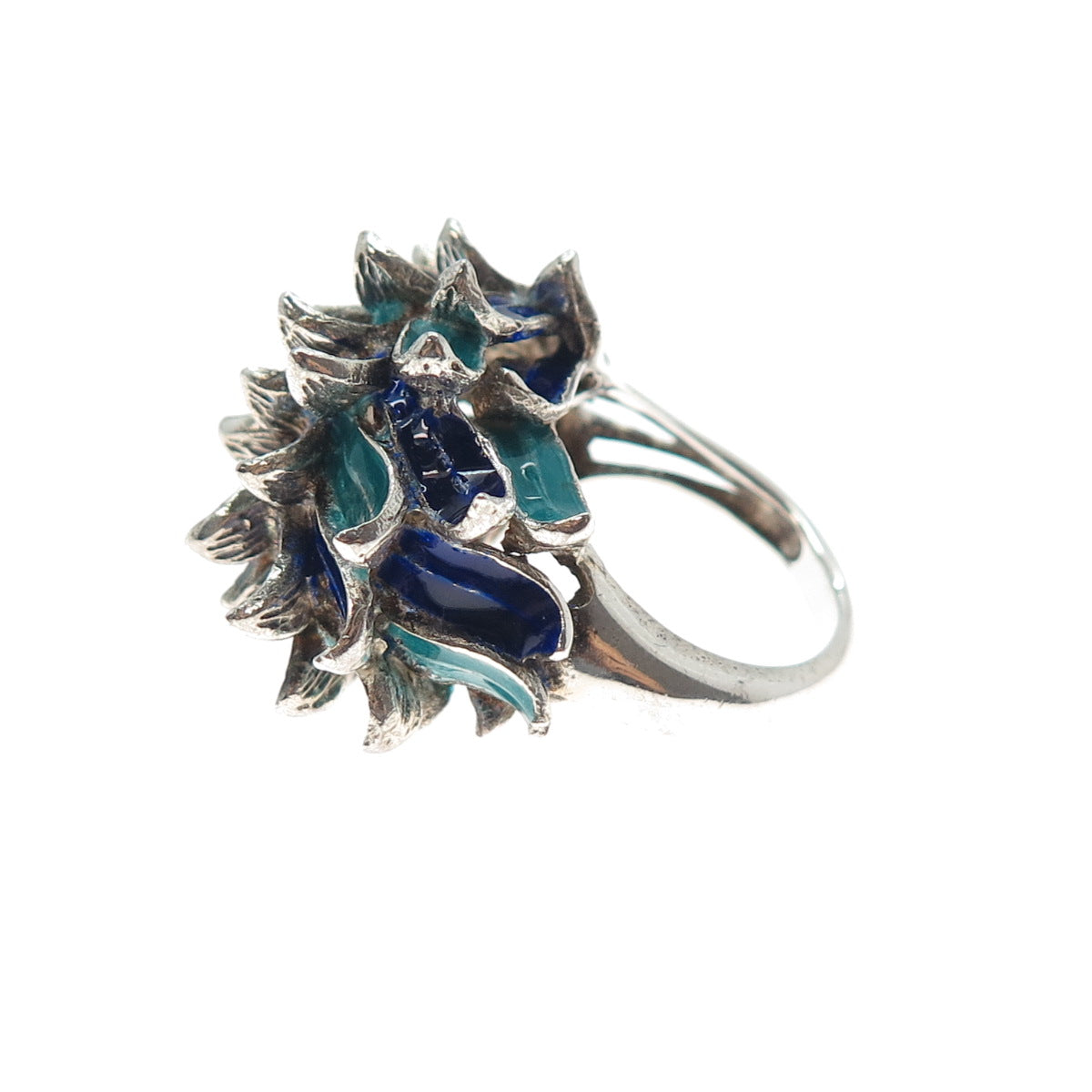 INDUSTRIA PERUANA 925 Sterling Silver Vintage Enamel Modernist Ring Size 7.25
