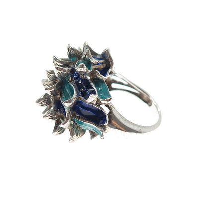 INDUSTRIA PERUANA 925 Sterling Silver Vintage Enamel Modernist Ring Size 7.25