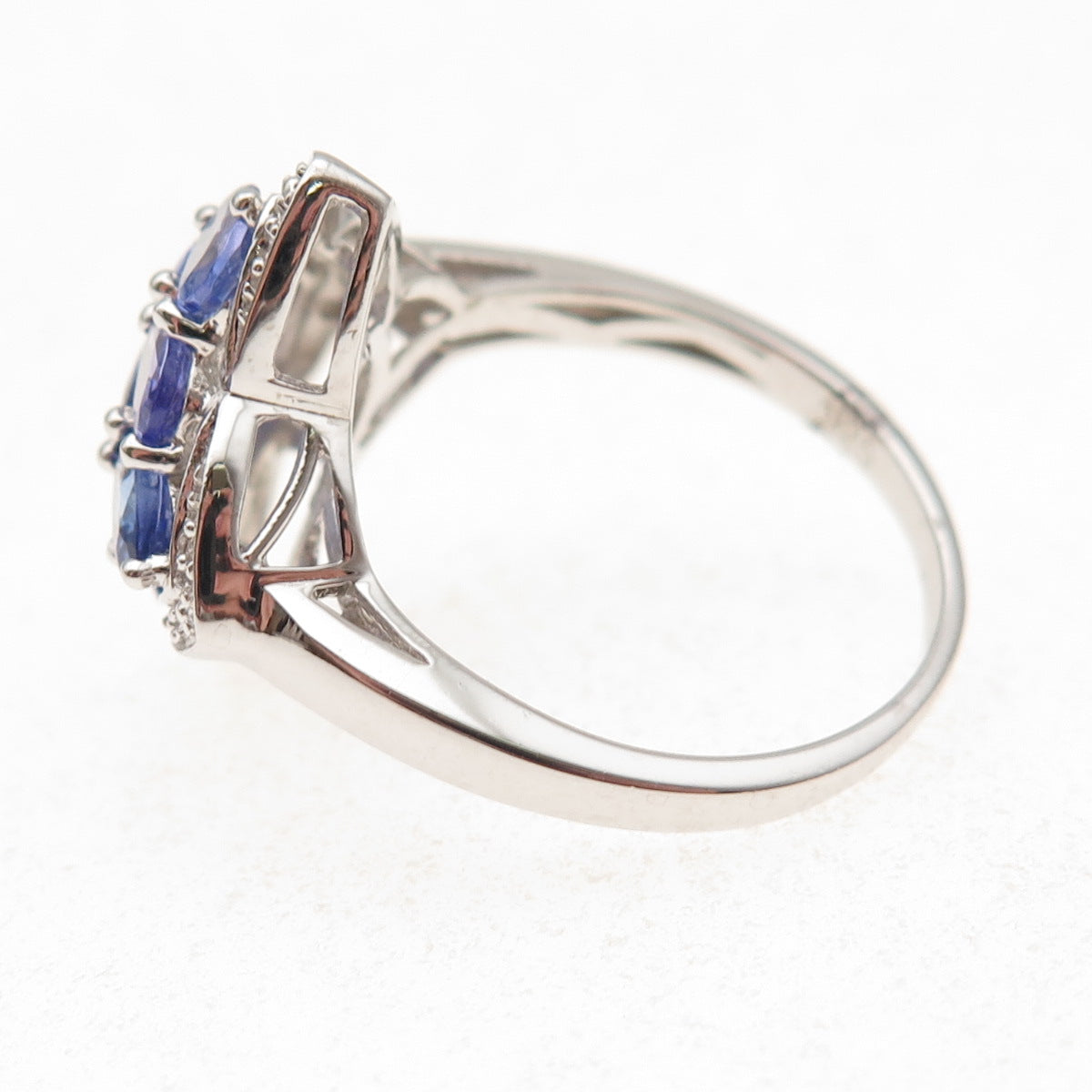 925 Sterling Silver Real Oval-Cut Tanzanite Round-Cut White Topaz Ring Size 8.25