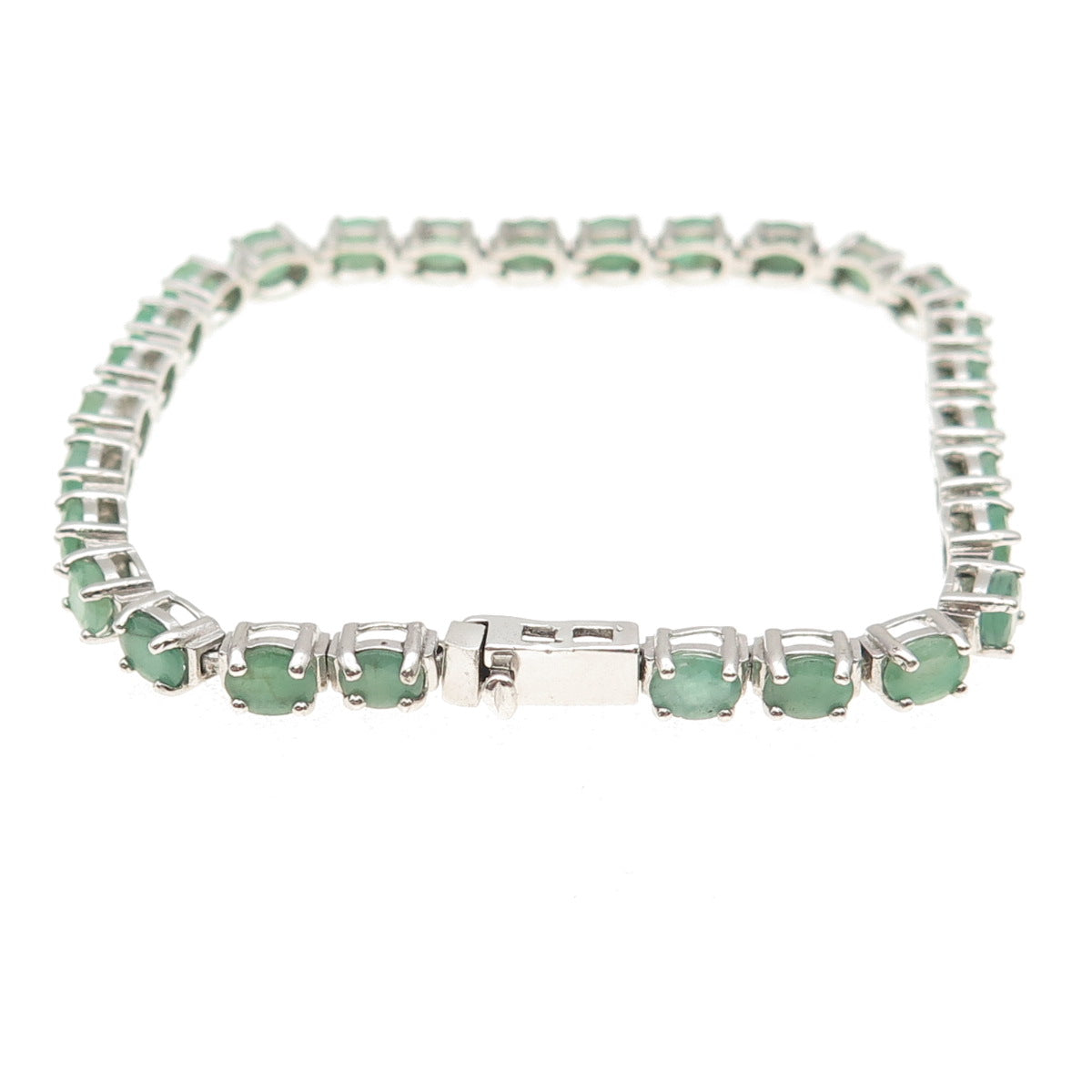 925 Sterling Silver Vintage Real Oval-Cut Emerald Bracelet 7"