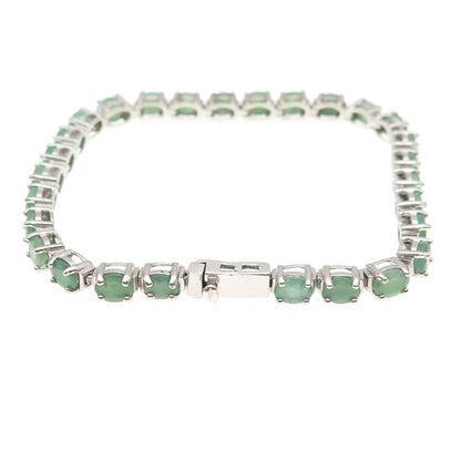 925 Sterling Silver Vintage Real Oval-Cut Emerald Bracelet 7"