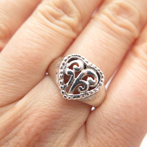925 Sterling Silver Vintage Heart Swirl Ring Size 8.5