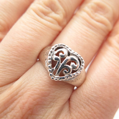 925 Sterling Silver Vintage Heart Swirl Ring Size 8.5